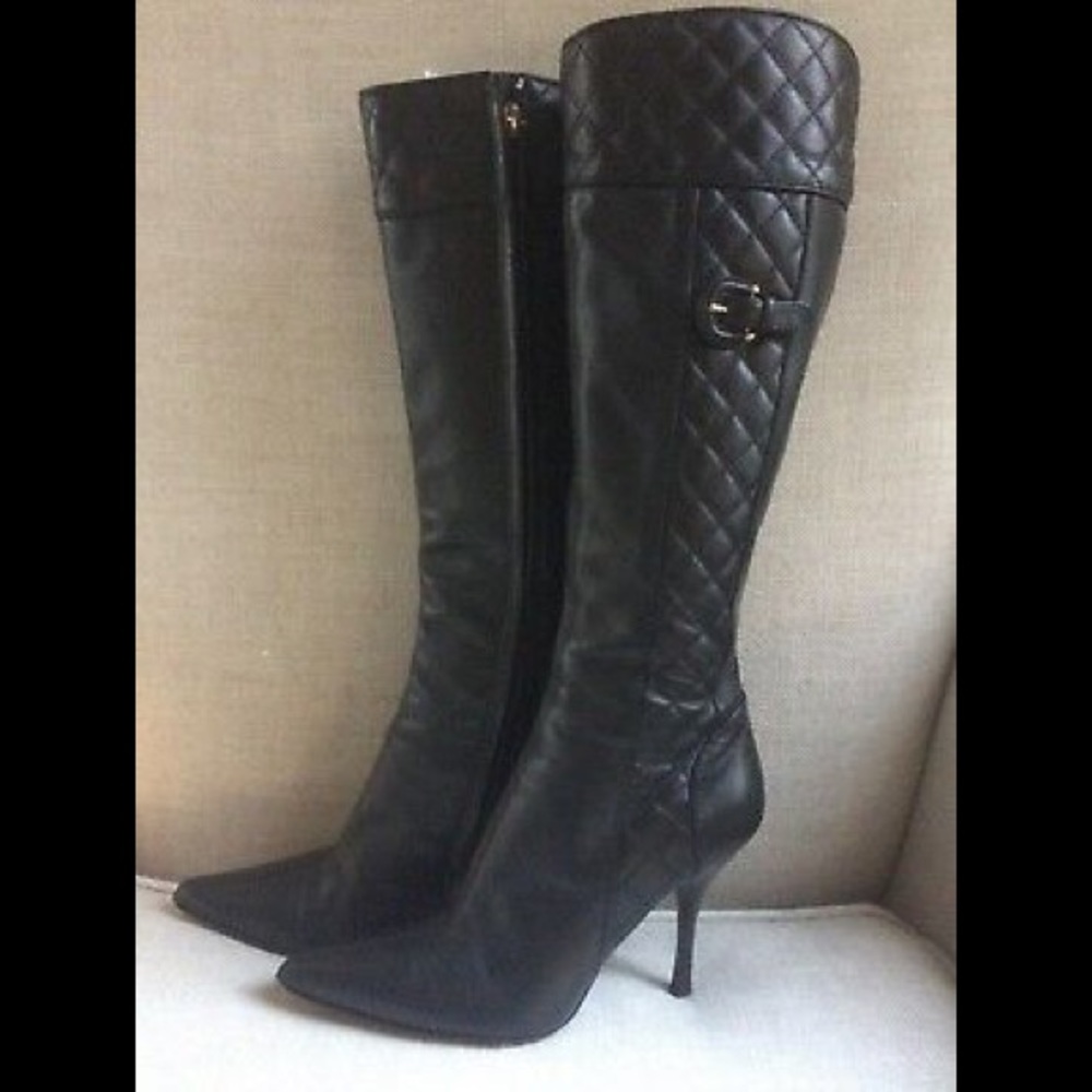 Burberry Boots Quilted Knee High Black Leather US 6